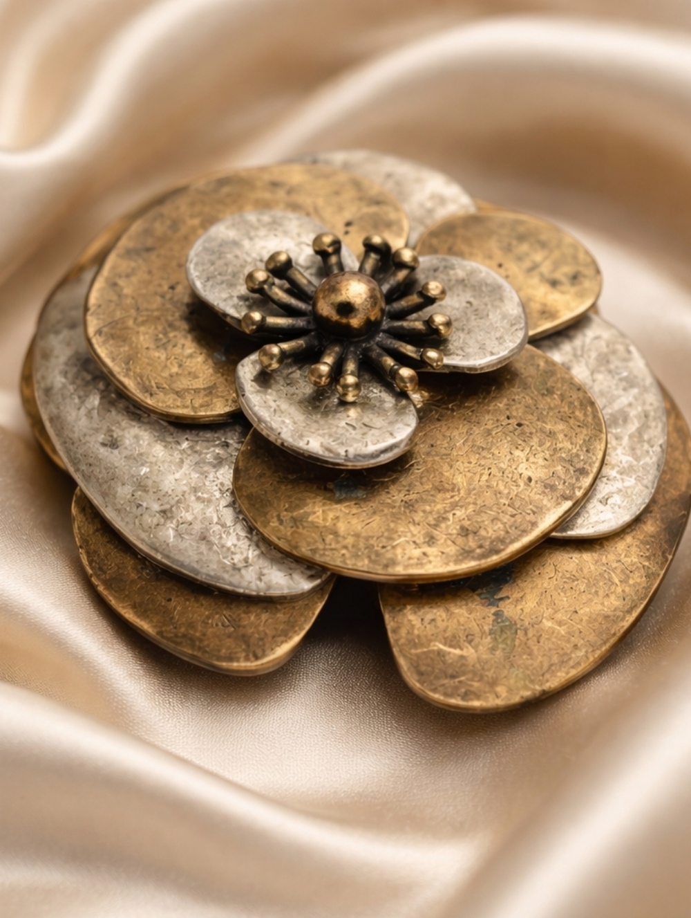 Chico's Bronze and Silver Textured Brooch